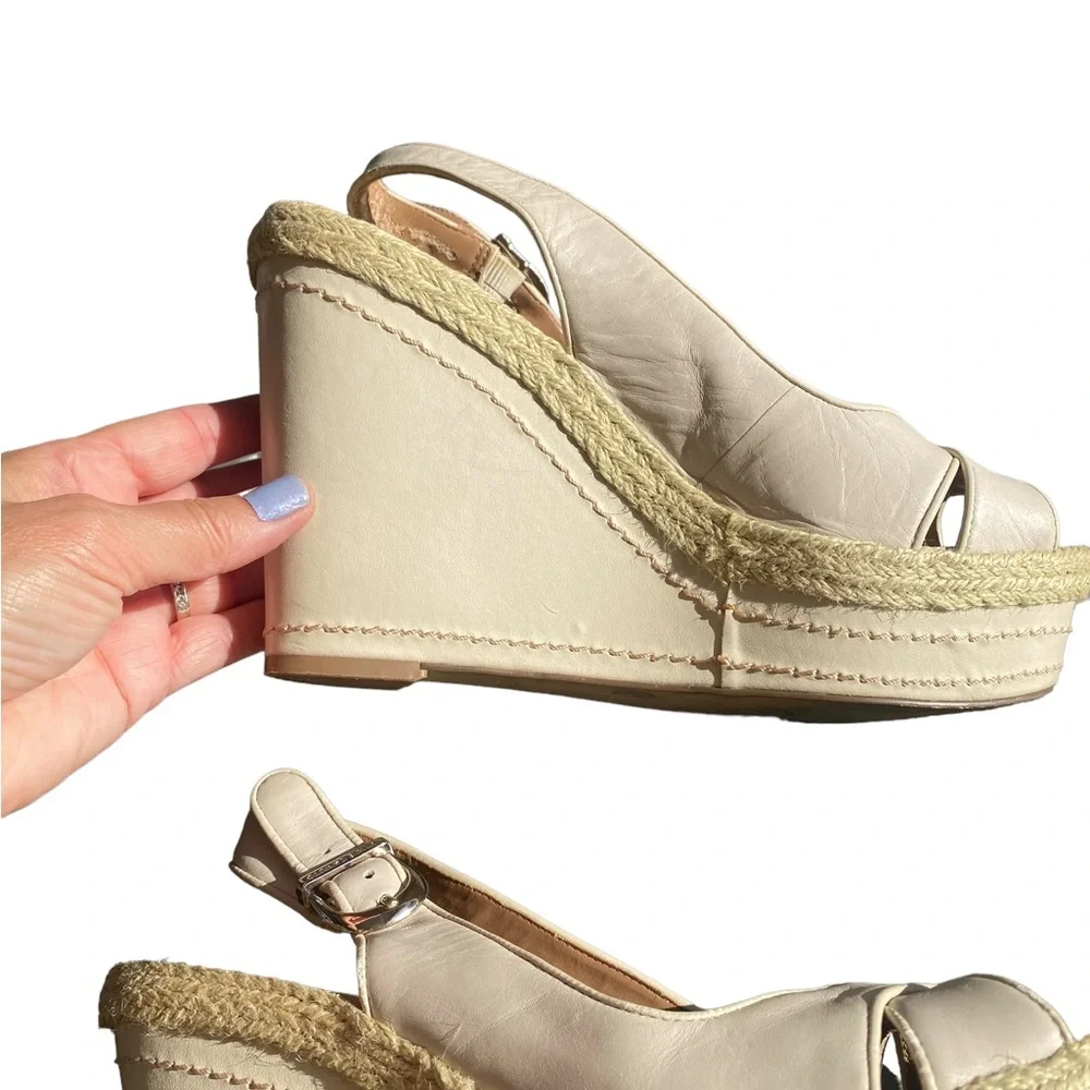 Vince Camuto Cream Estera Leather Wedge Heels